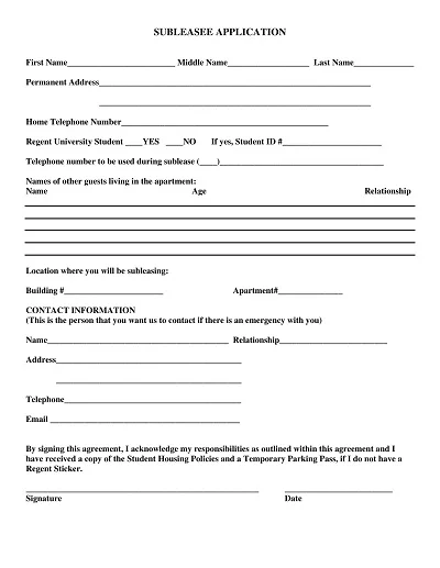 Sublease Agreement Application Template