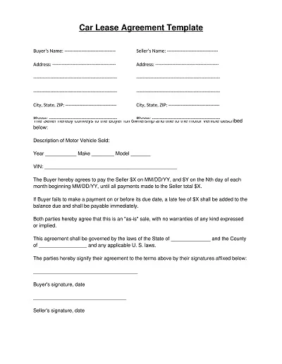 Sublease Agreement Template for Cars