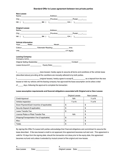 Truck Lease Agreement For Private Parties