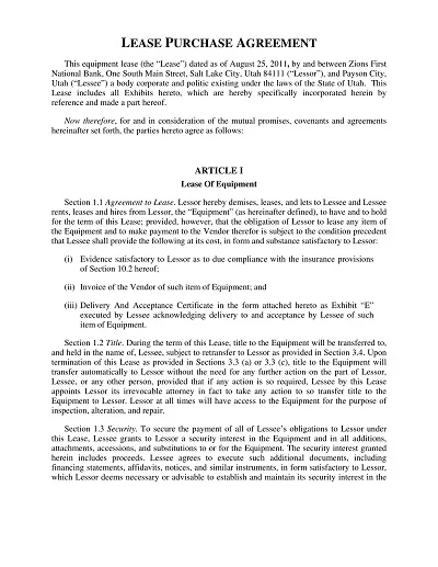 Truck Lease Purchase Agreement Template