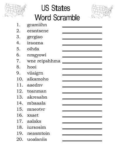 US States Word Scramble