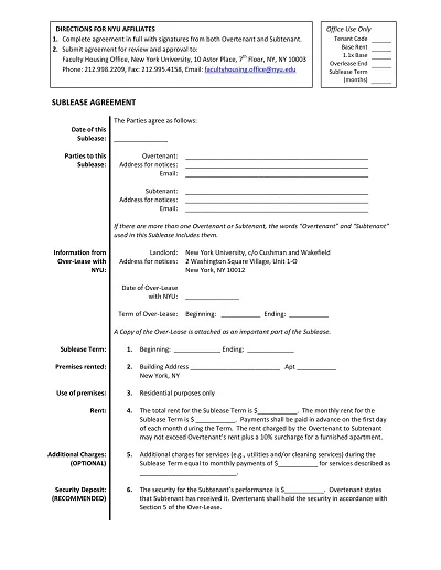 University Rental Sublease Agreement Template