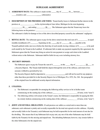 Warehouse Sublease Agreement Template