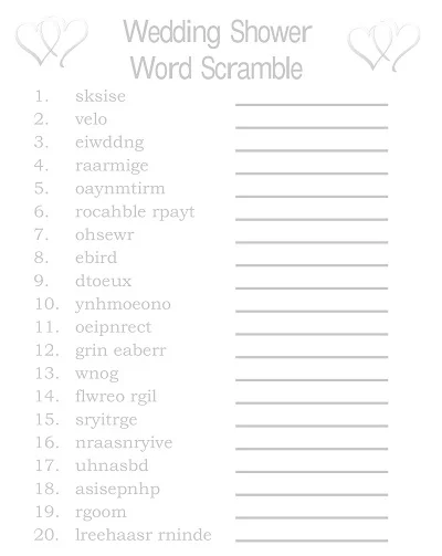 Wedding Shower Word Scramble