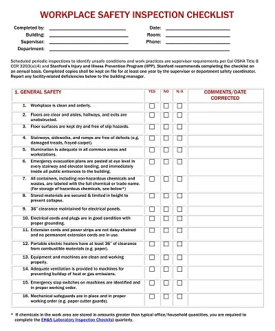 Workplace Safety Inspection Checklist