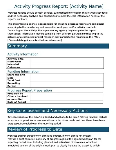 Activity Progress Report Template