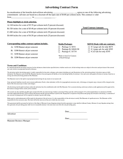 Advertising Contract Form Template