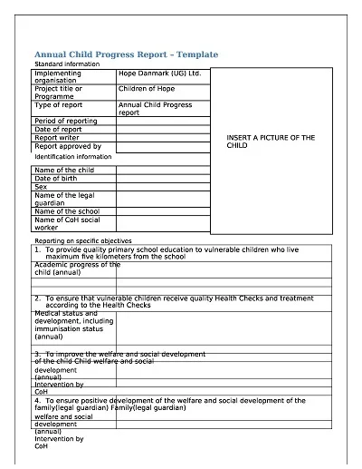 Annual Child Progress Report Template