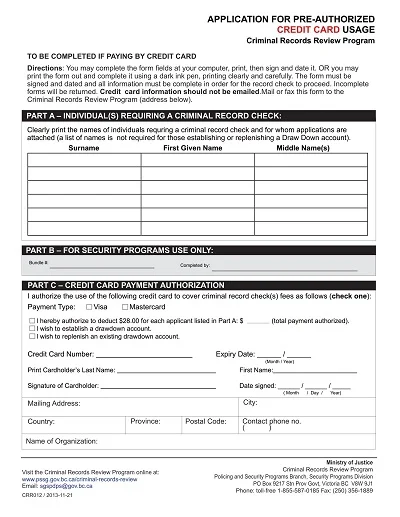 Application for Pre-Authorized Credit Card Form