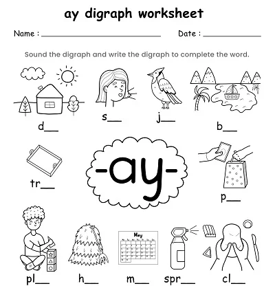 Ay Words Consonant Digraph Worksheet