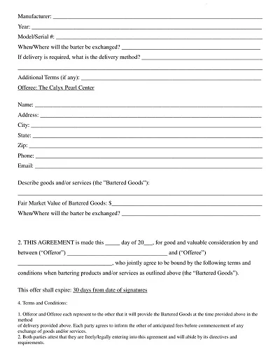 Barter Agreement Form Template