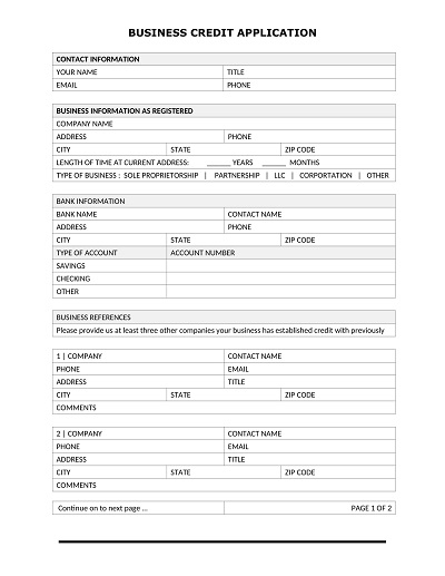 Basic Business Credit Application Form