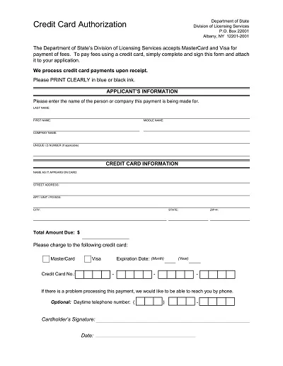 Basic Credit Card Authorization Form