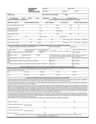 Business Credit Application Form Template PDF