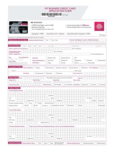 Business Credit Card Application Form Sample