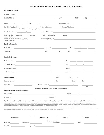 Business Customer Credit Application Form