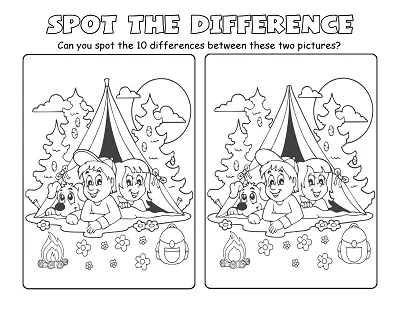 Camping Trip Spot the Difference Puzzle Worksheet
