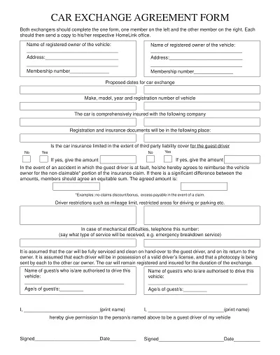 Car Exchange Agreement Form