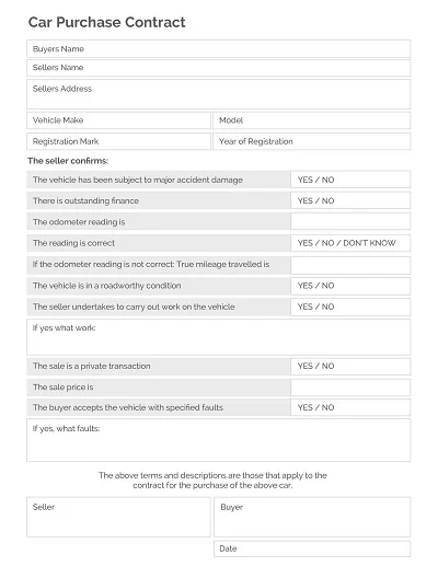 Car Purchase Contract Template