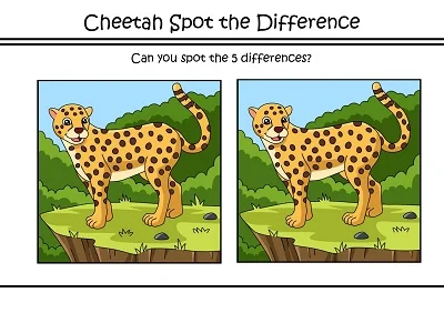 Cheetah Spot The Difference Puzzle Worksheet