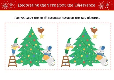 Christmas Tree Spot The Difference Puzzle Worksheet
