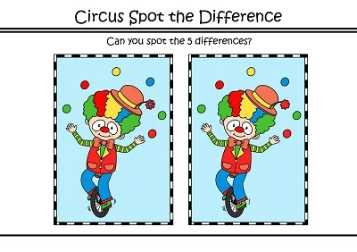 Circus Spot The Difference Puzzle Worksheet