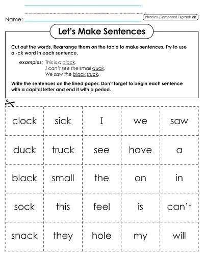 Ck Words Consonant Digraph Worksheet