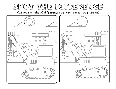 Construction Crane Spot the Difference Puzzle Worksheet
