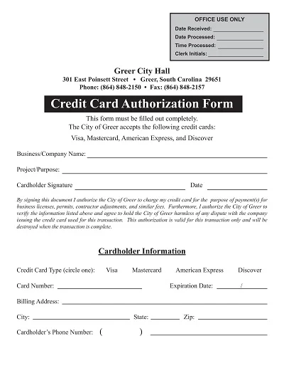 Credit Card Authorization Form Example