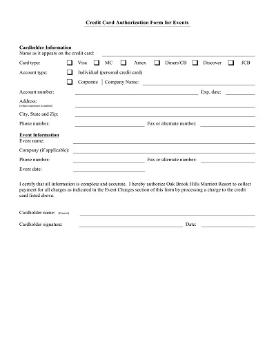 Credit Card Authorization Form for Events