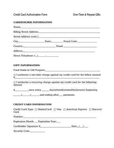 Credit Card Charge Authorization Form