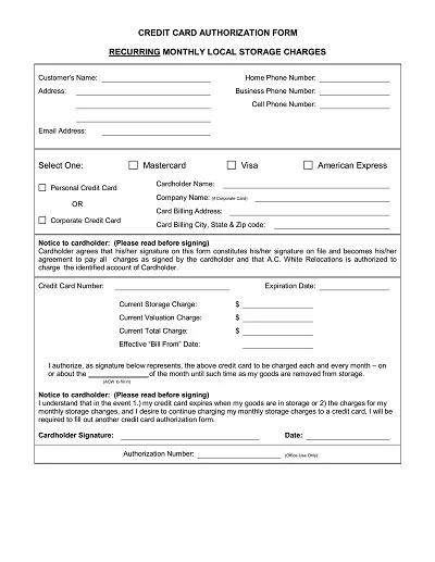 Credit Card Monthly Authorization Form