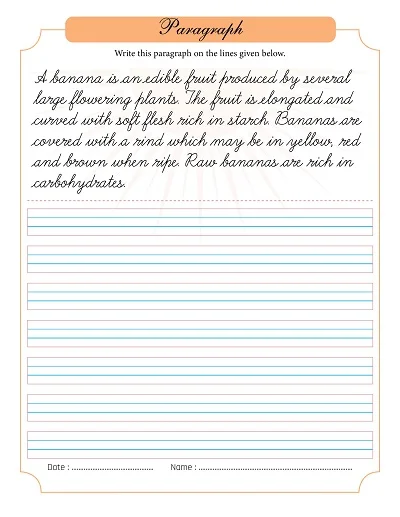 Cursive Paragraph Banana Worksheet