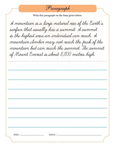 Cursive Paragraph Mountain Worksheet