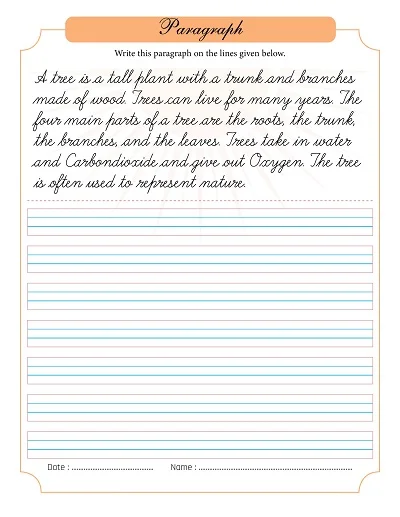 Cursive Paragraph Tree Worksheet