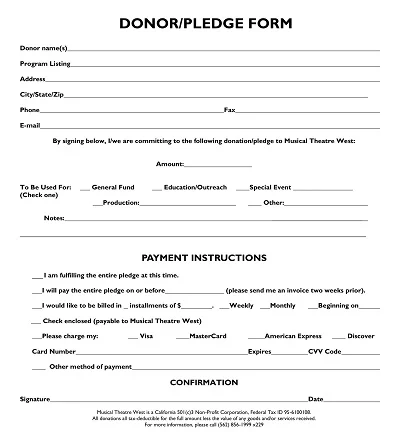 Donation Pledge Form Sample