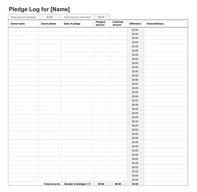 Donation Pledge Log Template