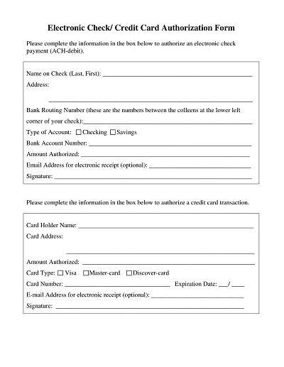 Electronic Check Credit Card Authorization Form