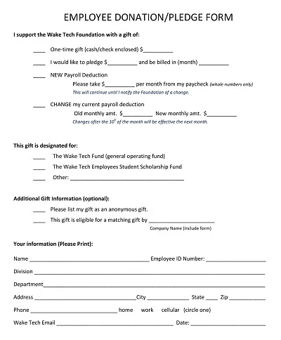 Employee Donation Pledge Form