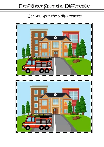 Firefighter Spot The Difference Puzzle Worksheet
