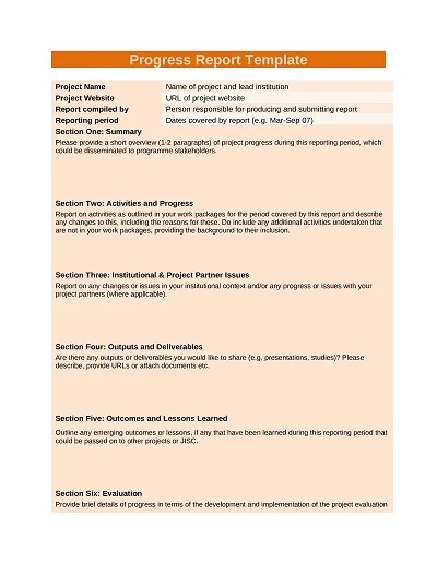 Formal Progress Report Template