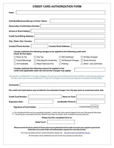 Generic Credit Card Authorization Form