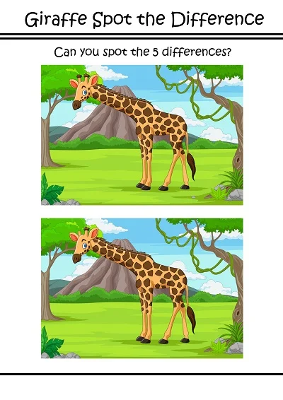 Giraffe Spot The Difference Puzzle Worksheet