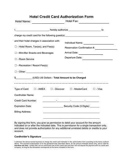 Hotel Credit Card Authorization Form