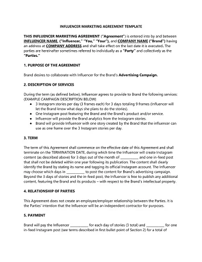 Influencer Marketing Agreement Template