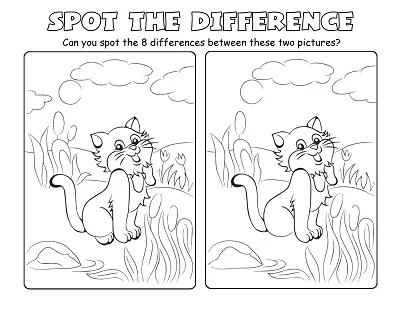 Kitty Cat Spot the Difference Puzzle Worksheet