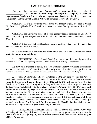 Land Exchange Agreement Form