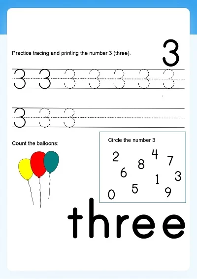 Learning Number 3 Worksheet