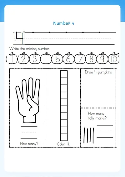 Learning Number 4 Worksheet