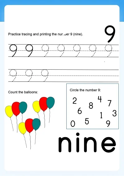 Learning Number 9 Worksheet